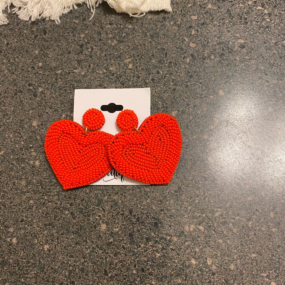 Red heart bead earrings